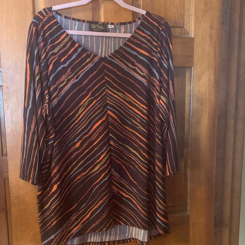 Bob Mackie Women's Tunic - Vibrant Orange and Brown Stripes